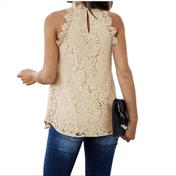 NEW Boho Lace Top Small - Ivory / Cream Sleeveless Shirt w/ Lace Layer Classy - Picture 2 of 16